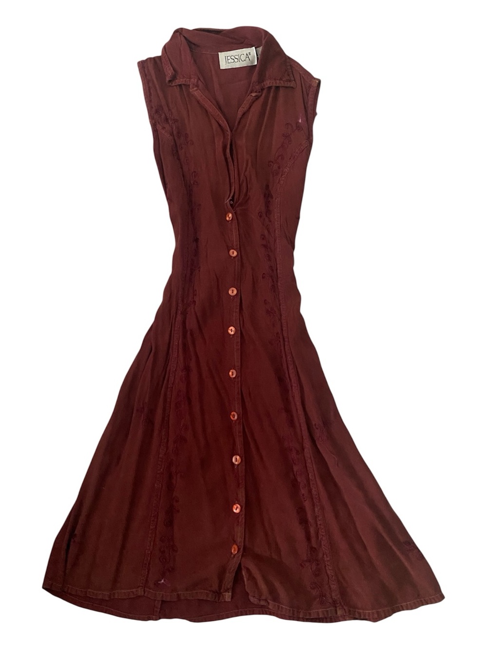 Jessica Sleeveless Button-Front Maxi Dress in Wine